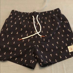 Navy blue, bathing trunks with anchor pattern